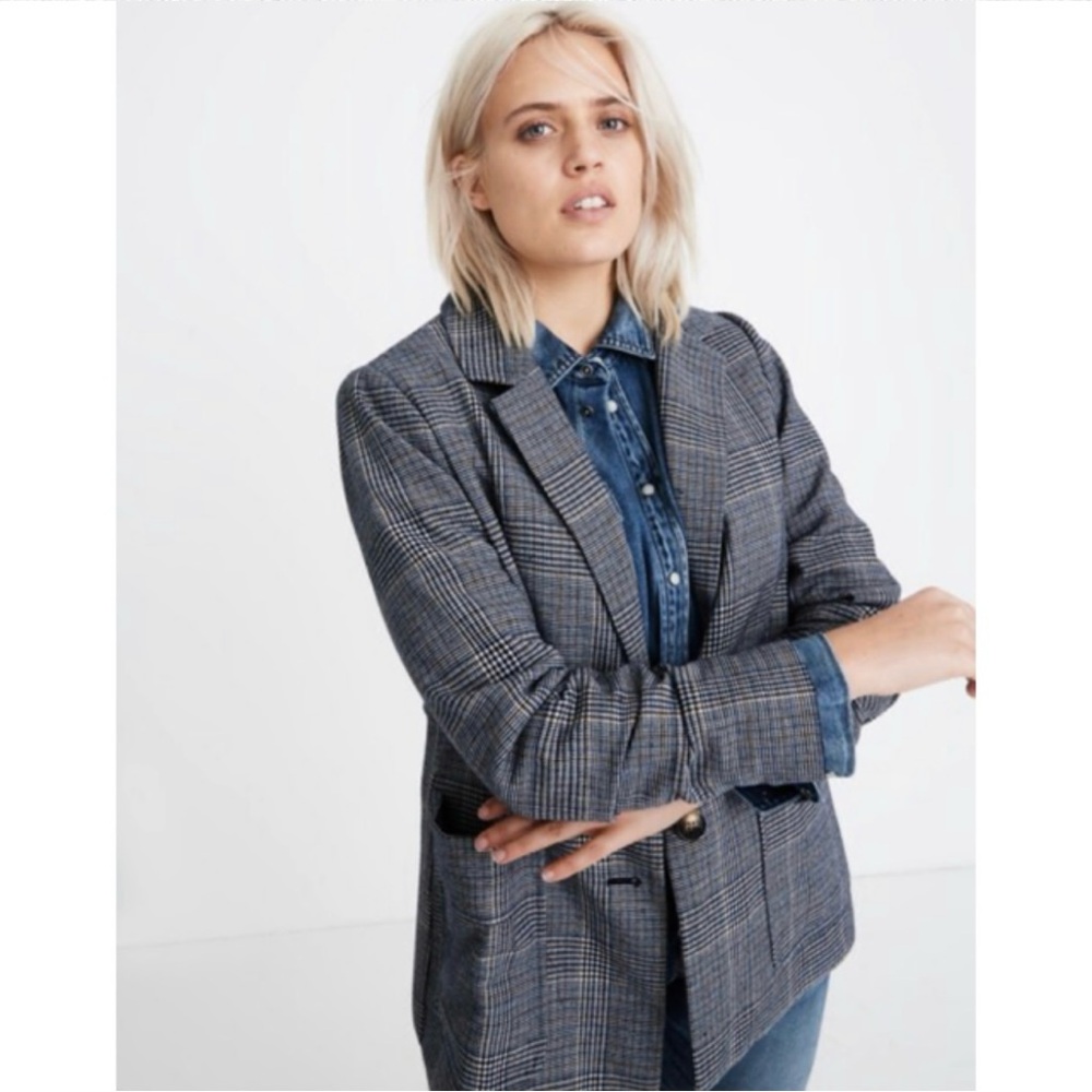 Madewell Blazer Plaid Wool Blend Navy and Gray Size M